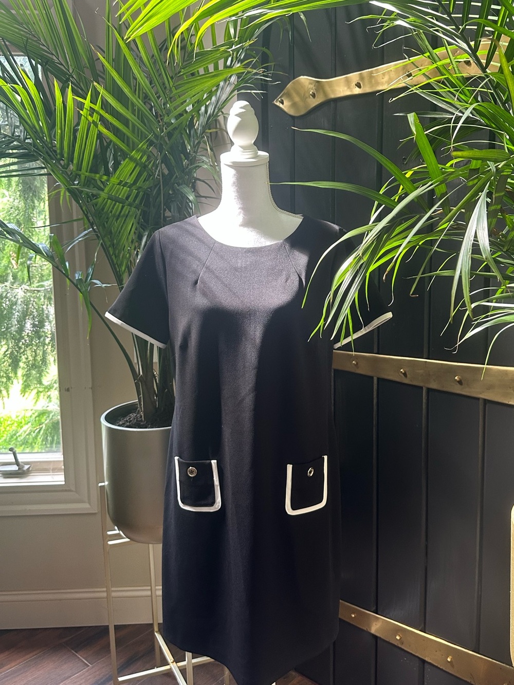 NWT TOMMY HILFIGER Scuba crepe shift a line dress two pocket black 14 A9SC1R9G